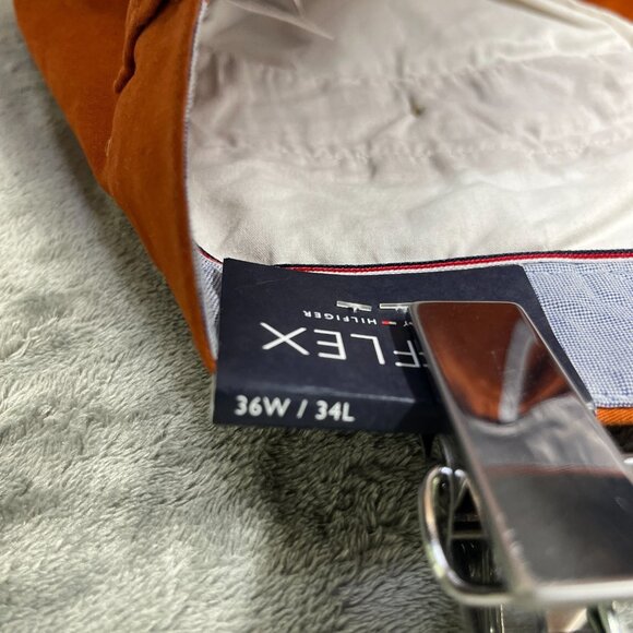 Tommy Hilfiger Pants Mens D7 Brown 36x34 The Flex Chino Cotton Flat Front Casual - Picture 5 of 14